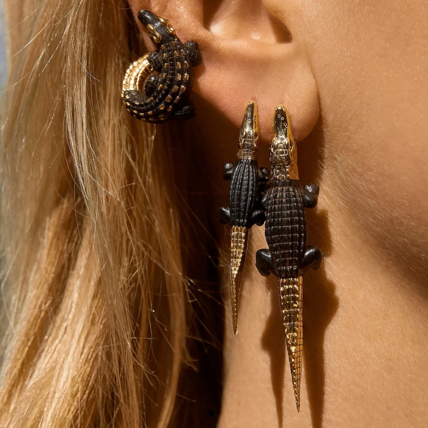 Bibi van der Velden Alligator Ebony Wood Twist Earring Hot