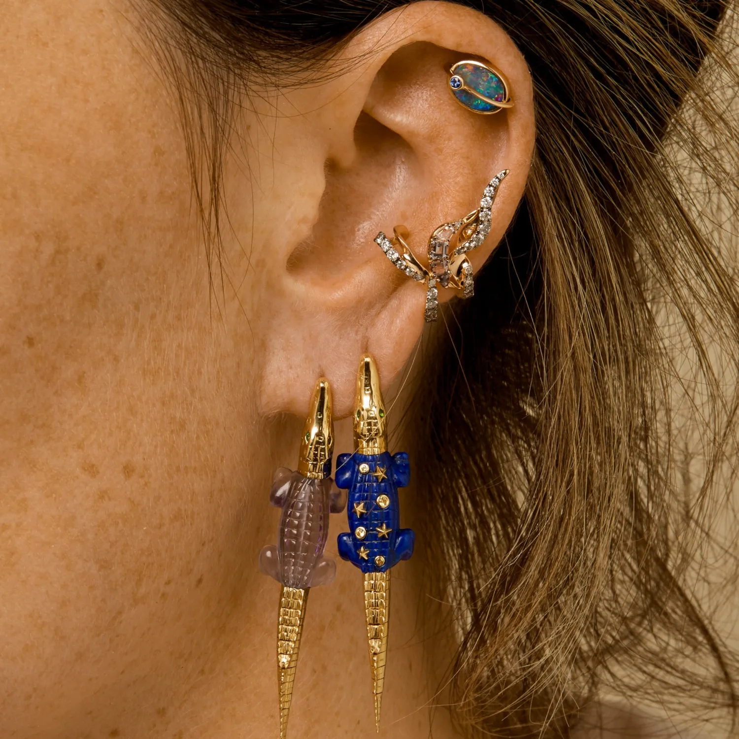 Bibi van der Velden Alligator Lapis Lazuli Bite Earring Sale