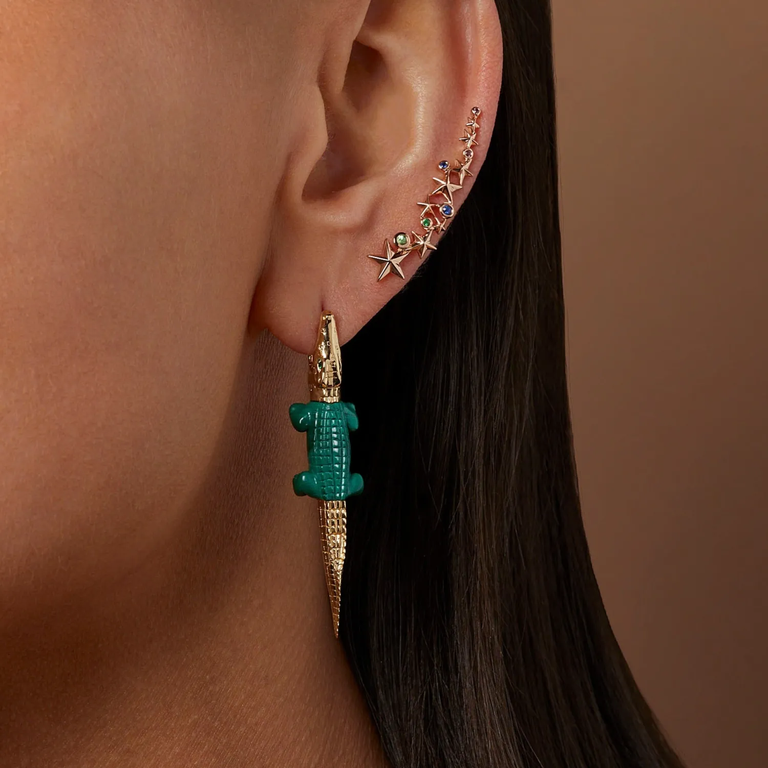 Bibi van der Velden Alligator Malachite BIte Earring Sale