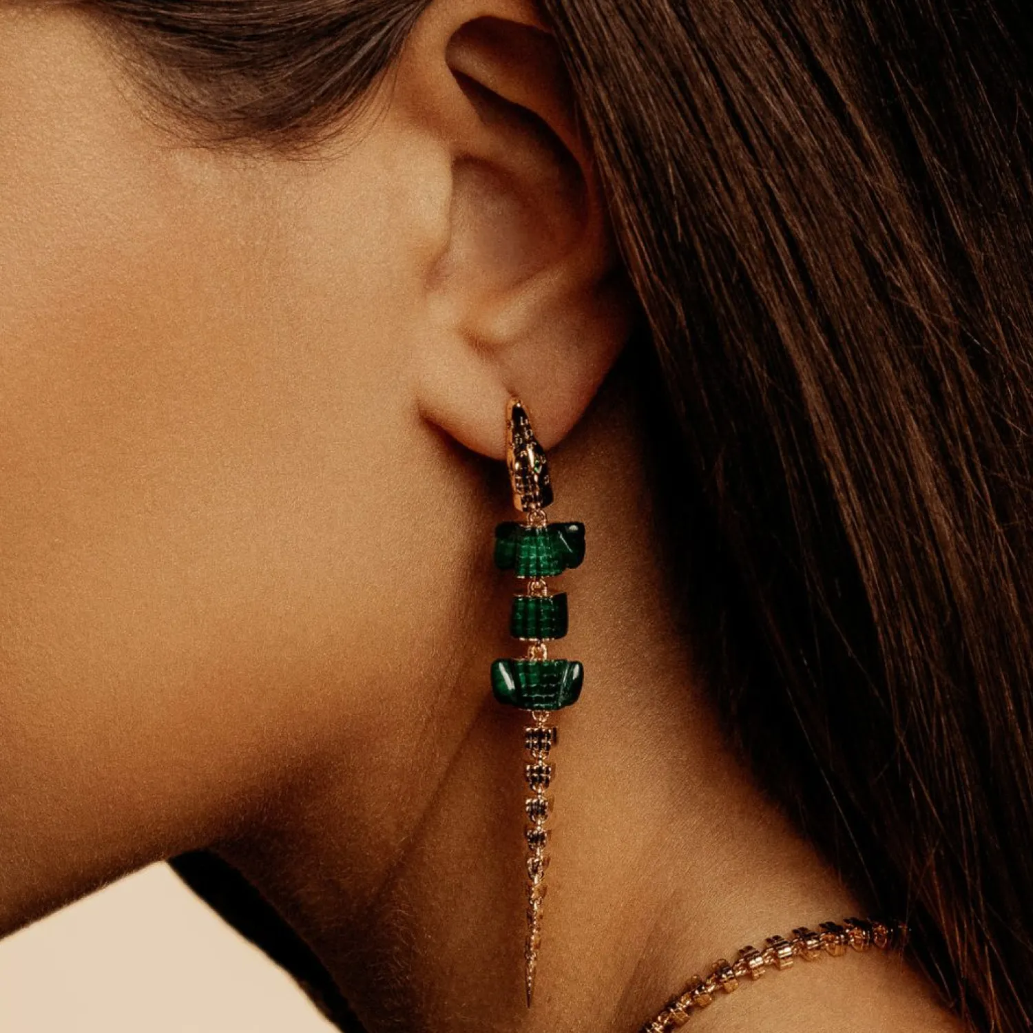 Bibi van der Velden Alligator Malachite Vertebrae Bite Earring Flash Sale