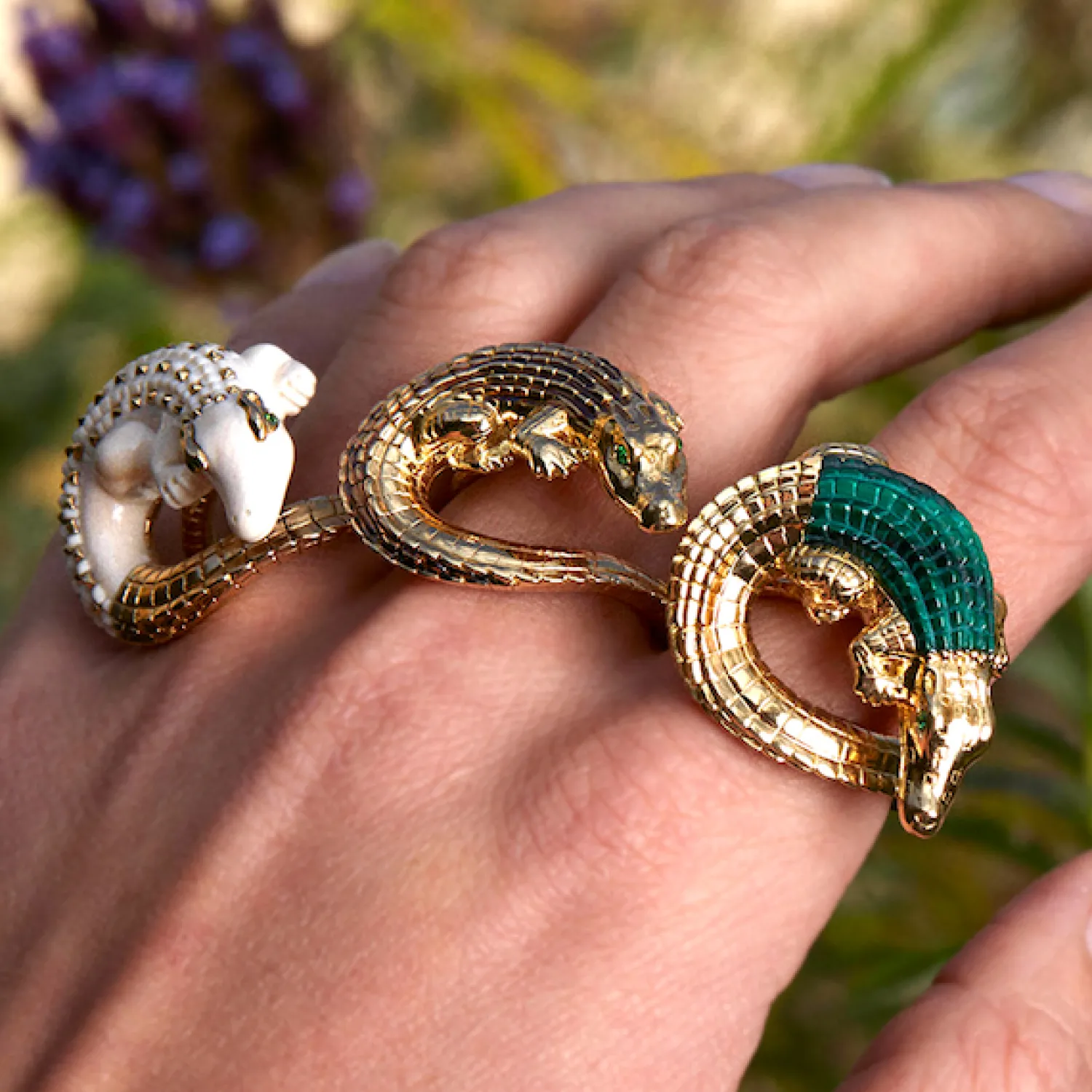 Bibi van der Velden Alligator Twist Ring with Malachite Hot