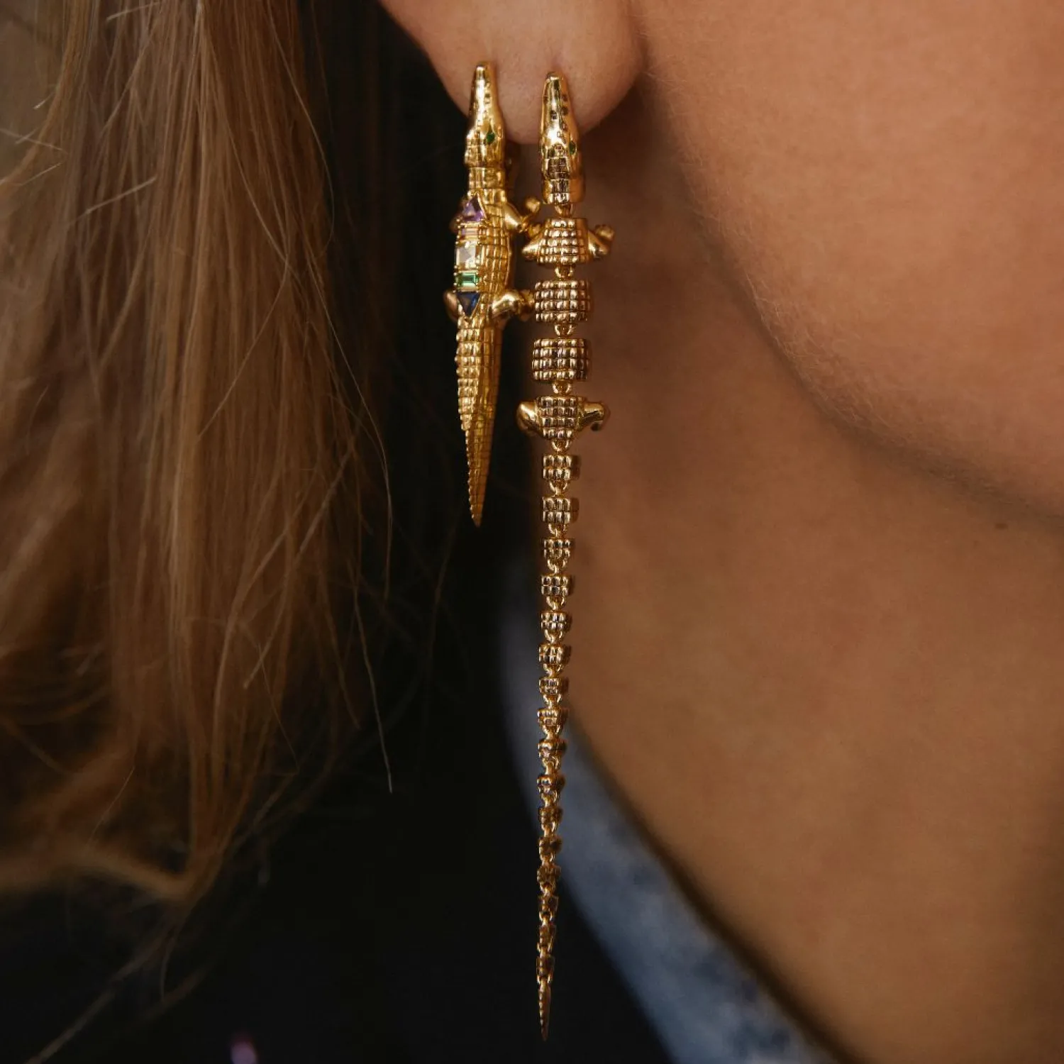 Bibi van der Velden Alligator Vertebrae Bite Earring Extra Long Flash Sale