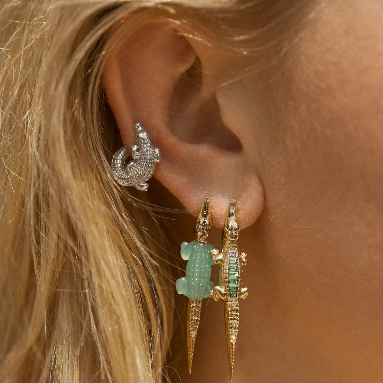 Bibi van der Velden Alligator White Gold Twist Earring Hot