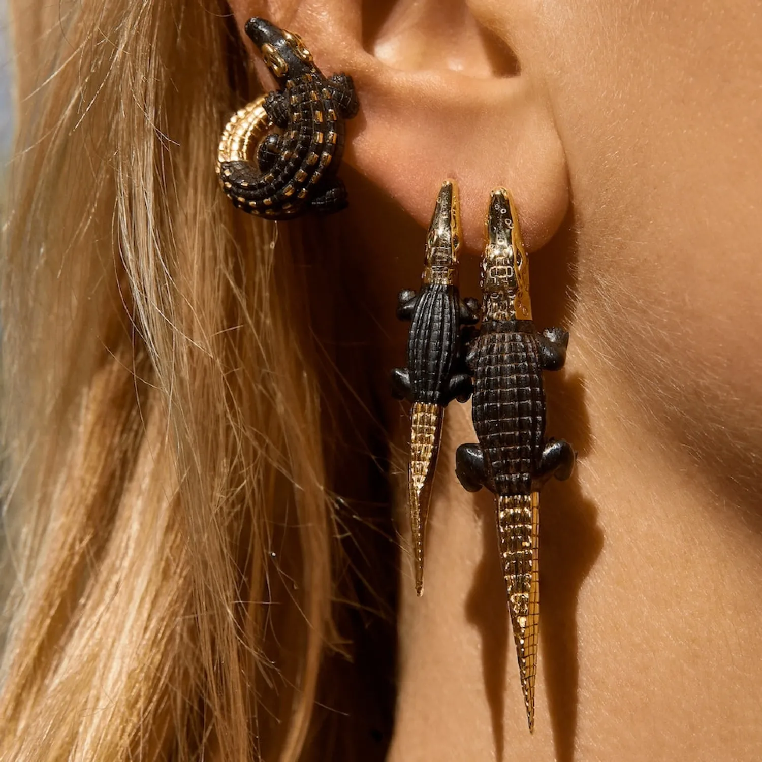 Bibi van der Velden Ebony Wood Alligator Bite Earring Best
