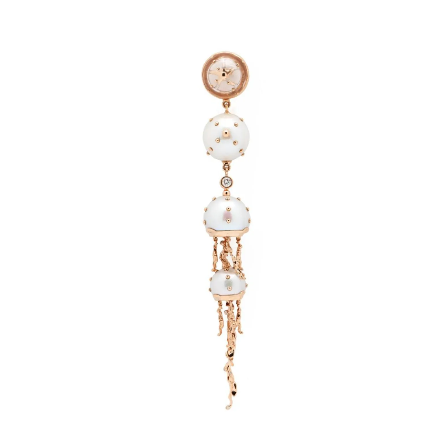 Bibi van der Velden Jellyfish Quartz and White Pearls Drop Earring with Diamonds Store