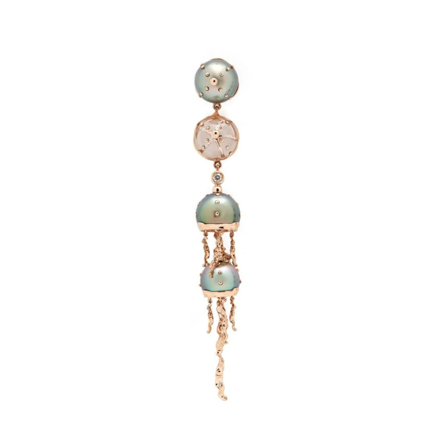 Bibi van der Velden Jellyfish Tahitian Pearl and Quartz Drop Earring with Diamonds Best