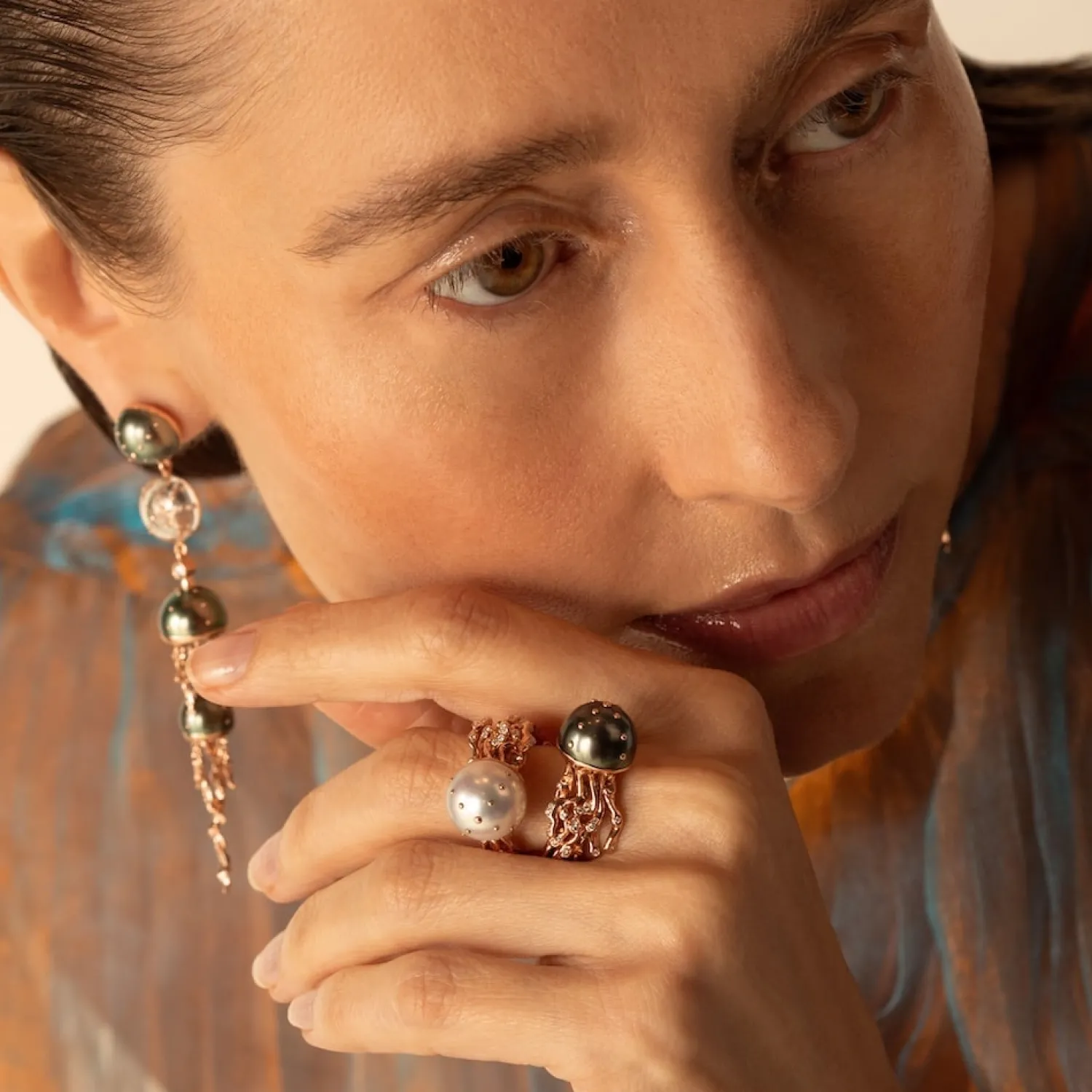 Bibi van der Velden Jellyfish Tahitian Pearl and Quartz Drop Earring with Diamonds Best