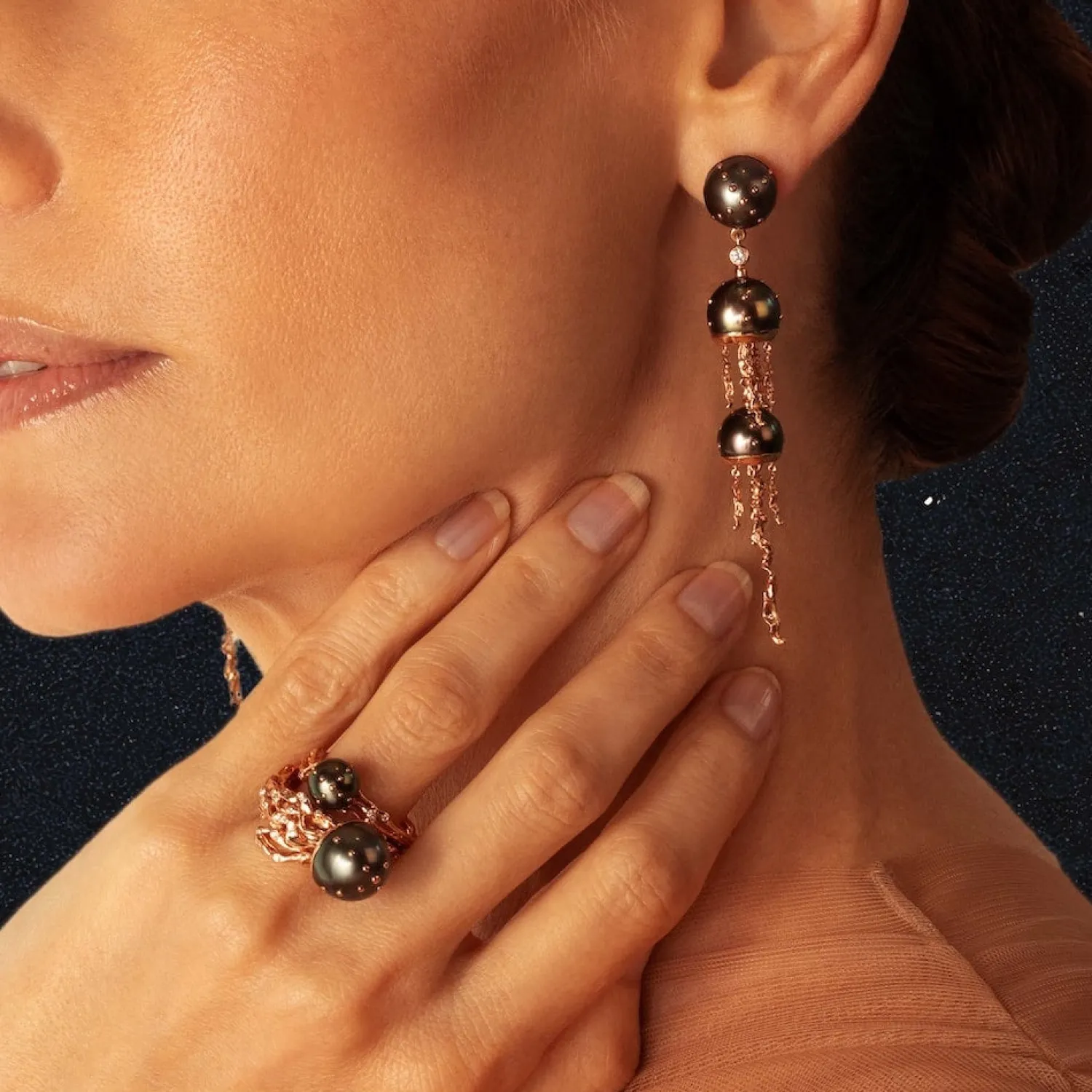 Bibi van der Velden Jellyfish Tahitian Pearls Drop Earring with Diamonds New