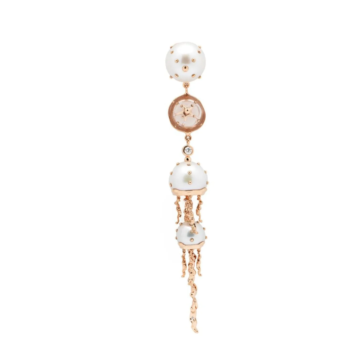 Bibi van der Velden Jellyfish White Pearls and Quartz Drop Earring with Diamonds Shop