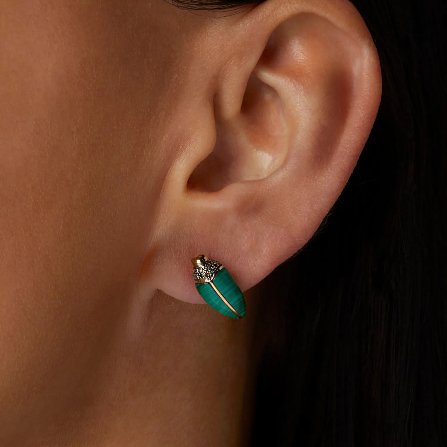Bibi van der Velden Mini Scarab Malachite Stud Clearance