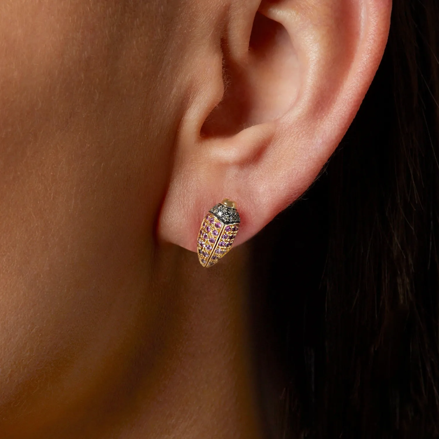 Bibi van der Velden Mini Scarab Pave Pink Sapphires Stud Hot