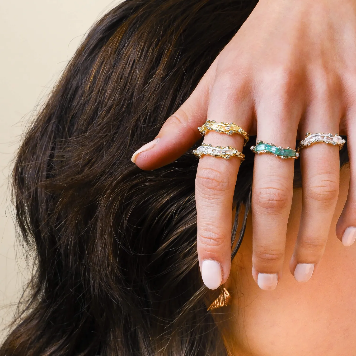 Bibi van der Velden Olive Quartz Wave Stackable Ring Shop