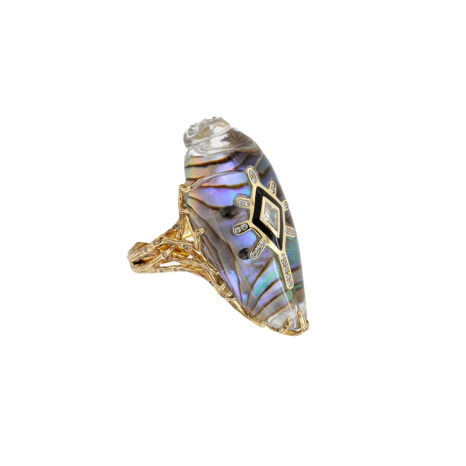 Bibi van der Velden Scarab Abalone Cocktail Ring Hot