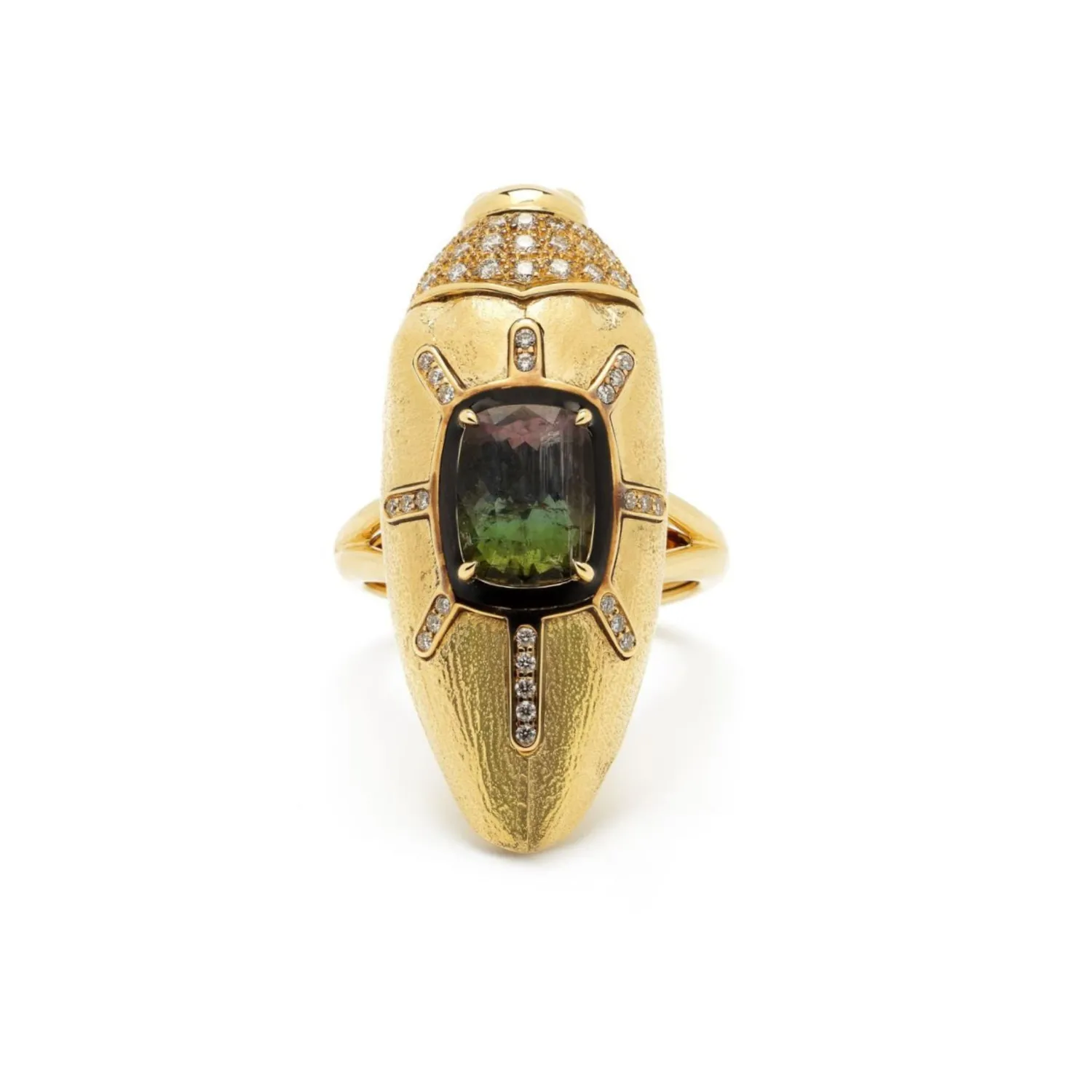 Bibi van der Velden Scarab Gold Brushed Ring with Watermelon Tourmaline Discount