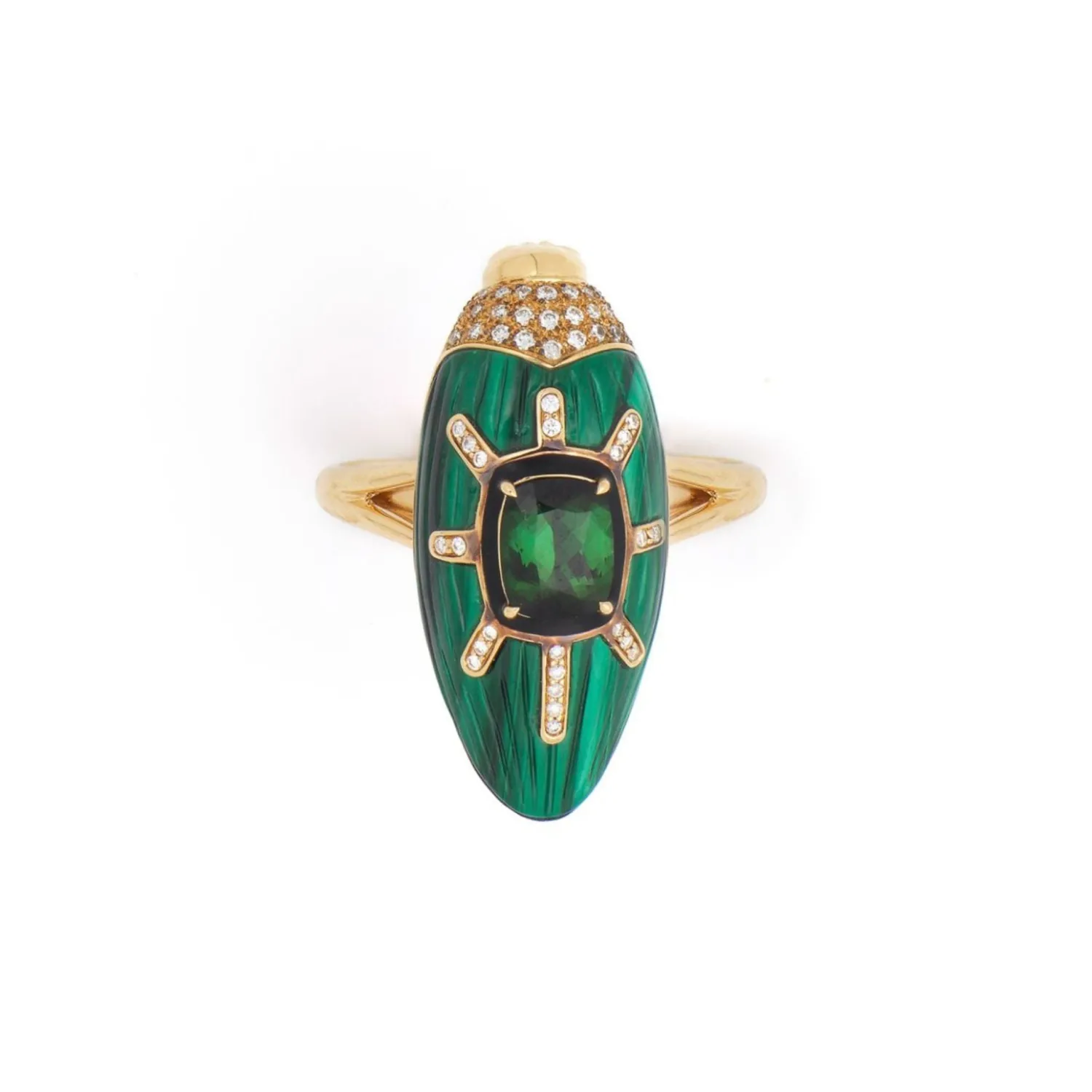Bibi van der Velden Scarab Malachite Ring with Green Tourmaline Shop
