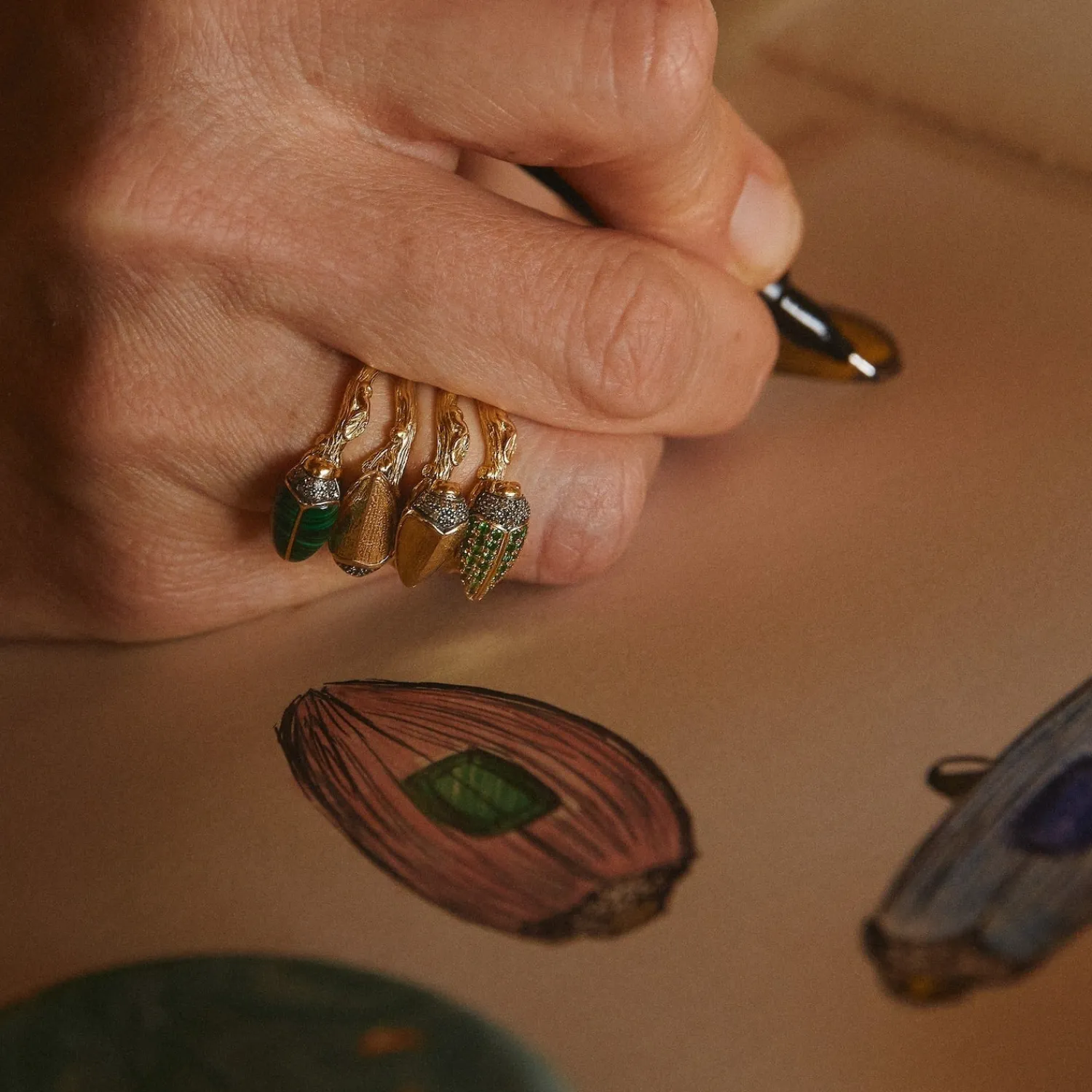 Bibi van der Velden Scarab Malachite Stackable Ring Clearance