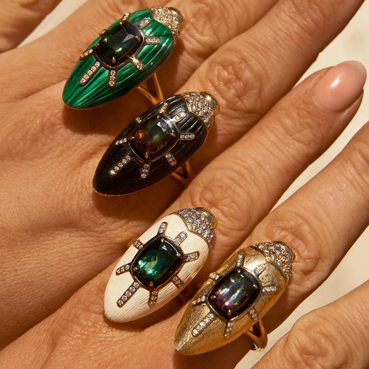 Bibi van der Velden Scarab Mammoth Ring with Green Tourmaline Online