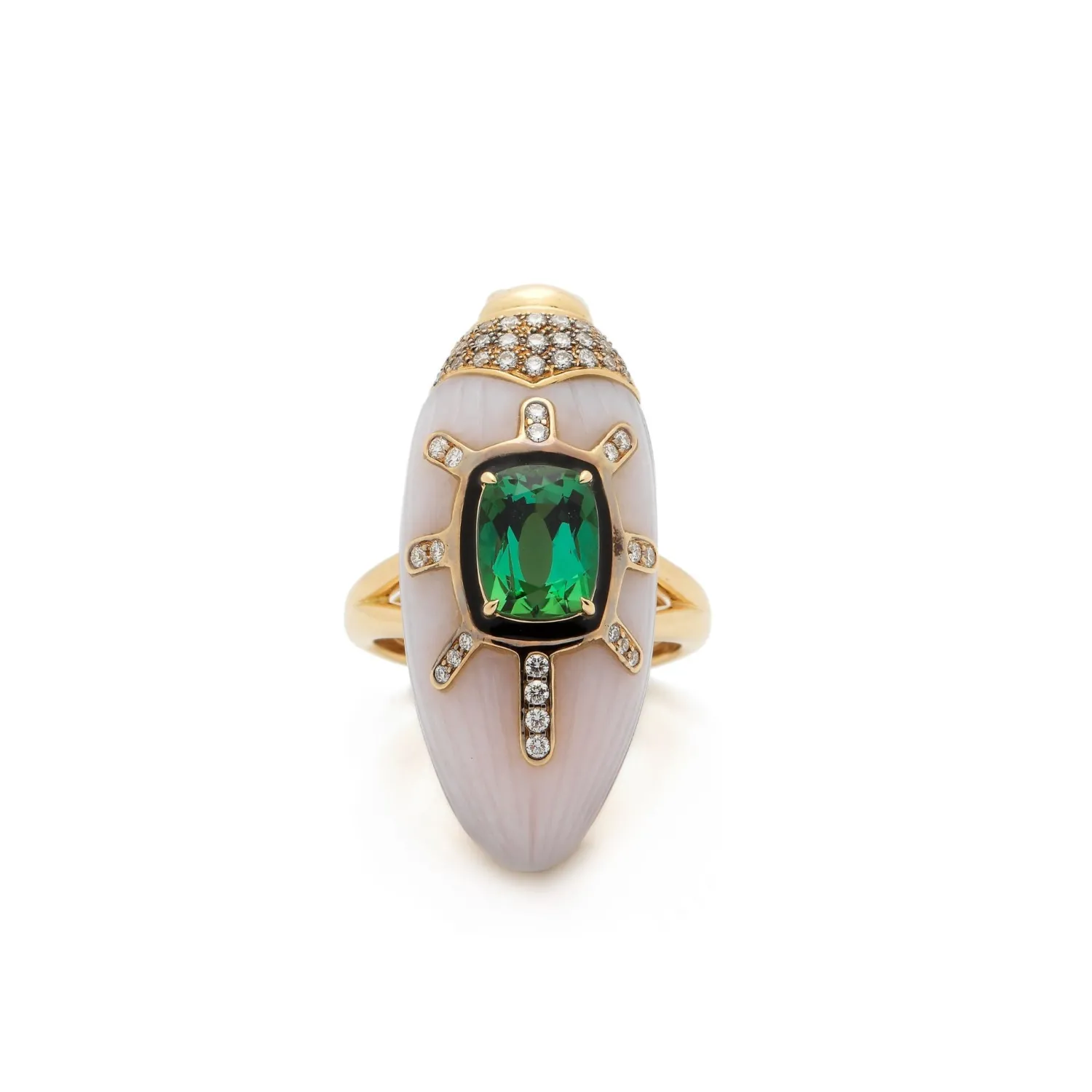 Bibi van der Velden Scarab Pink Opal Ring with Green Tourmaline Clearance