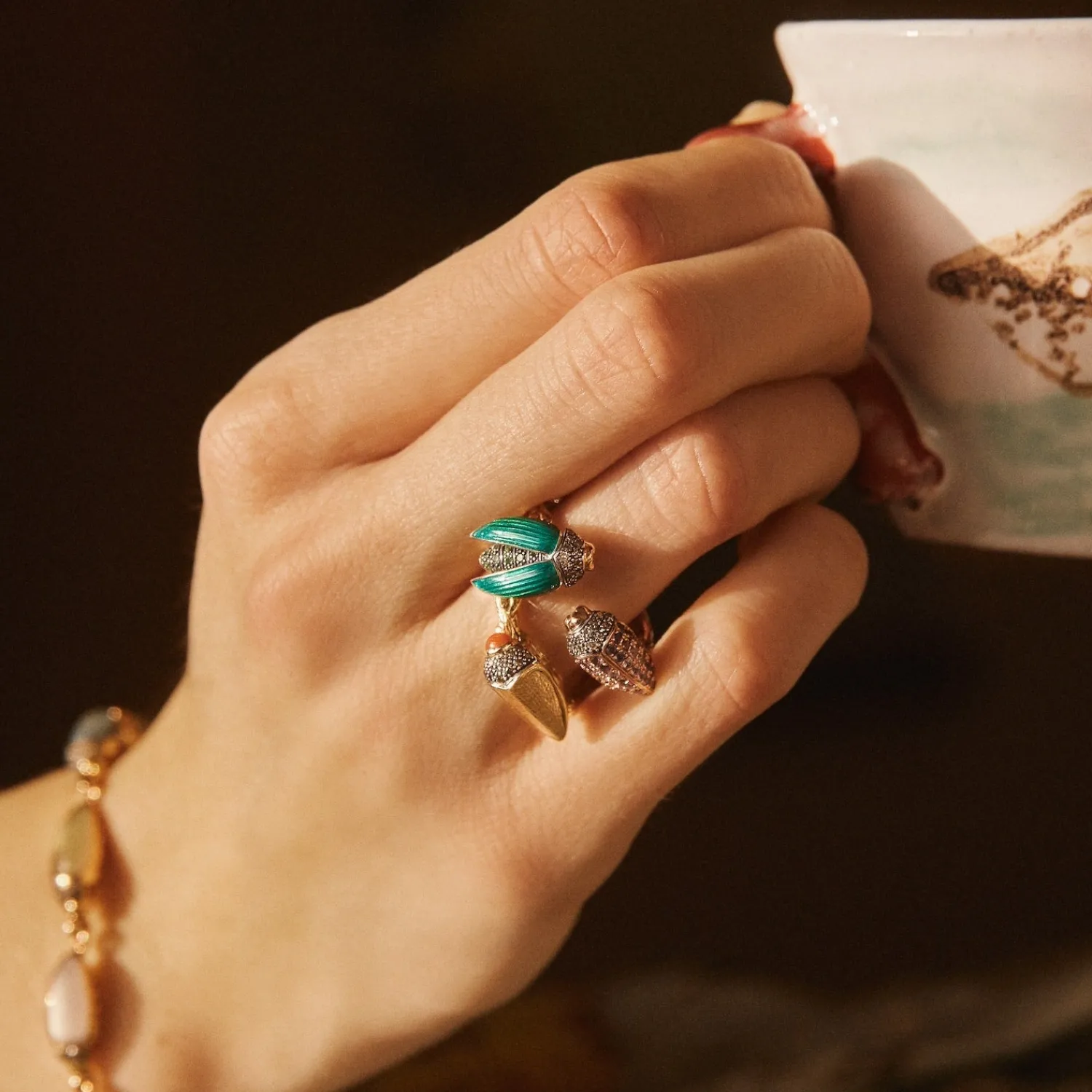 Bibi van der Velden Scarab Pink Sapphire Floaty Ring Cheap