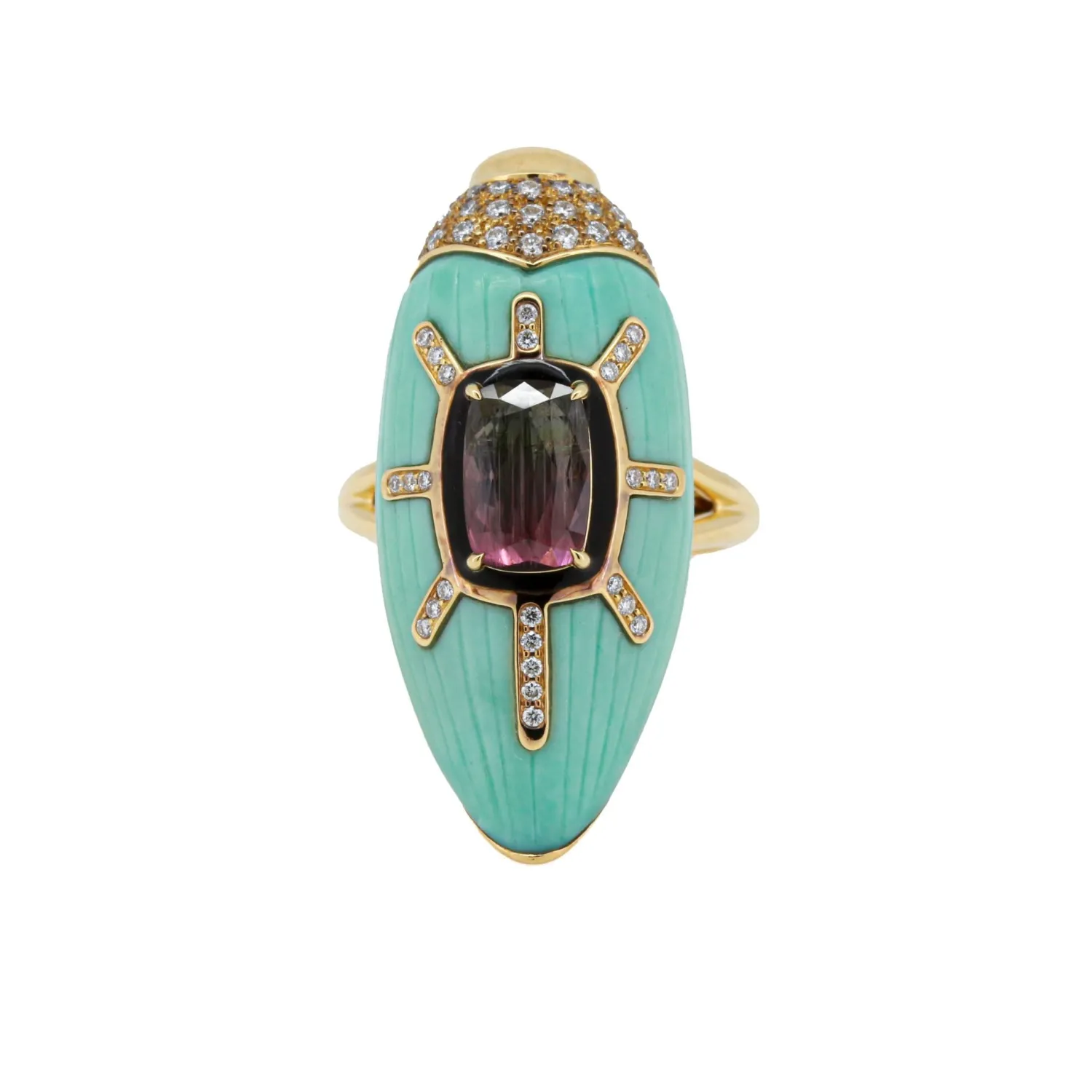 Bibi van der Velden Scarab Turquoise Ring with Watermelon Tourmaline Shop