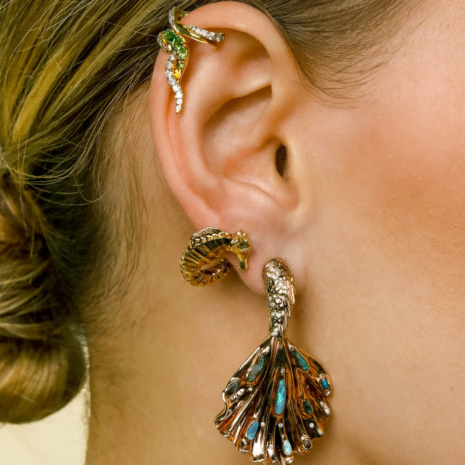 Bibi van der Velden Siren Tail Earring with Blue and Green Opals Clearance